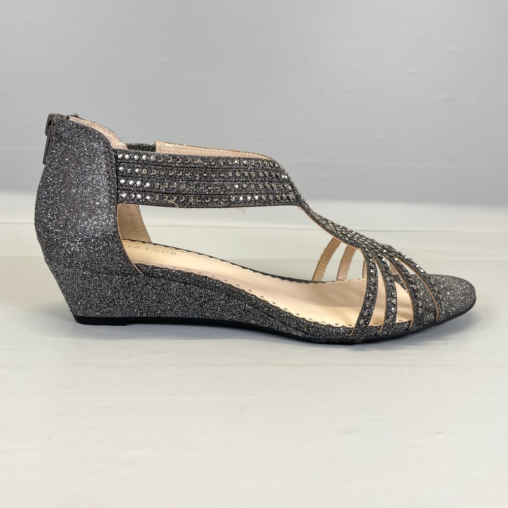 Charter Club Embellished Wedge Sandals Womens Size 8 M Pewter Back Zip Shoes